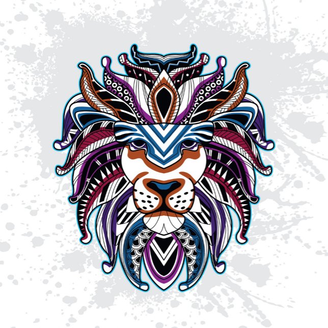 Lion Head Ping Pong Paddle (A vibrant, stylized lion head emerges from a backdrop of soft, splattered colors. )