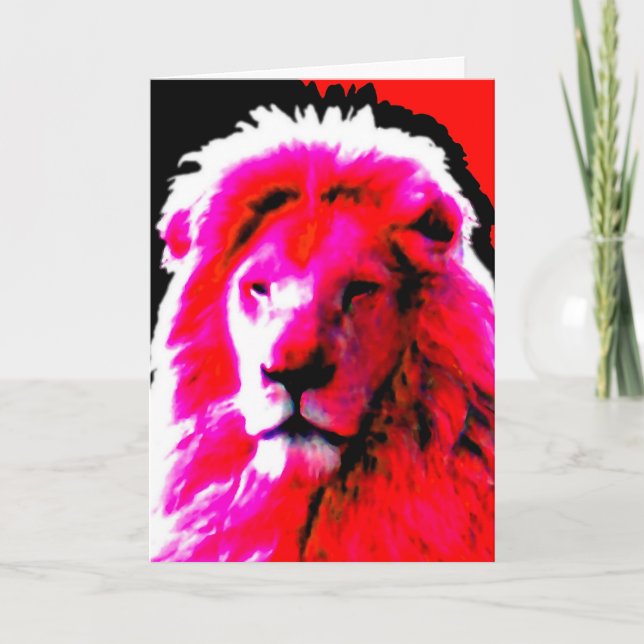 Lion Head Pink 'Happy Birthday' greetings card (Front)