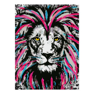Lion Head Poster Print - Pink Lion Poster Glossy