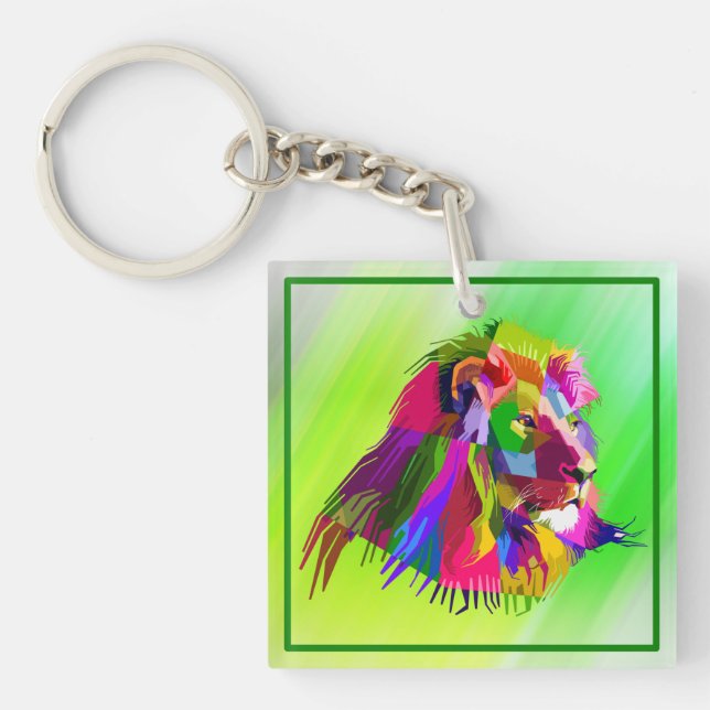 Lion  Head Prismatic Pop Art Design-62502 Key Ring (Front)