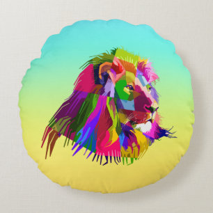 Lion Head Prismatic Pop Art Design-62502 Round Cushion