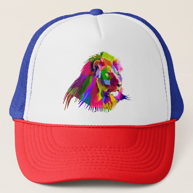 Lion  Head Prismatic Pop Art Design-62502 Trucker Hat (Front)