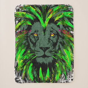 Lion Head Sherpa Blanket Green Lion Blanket