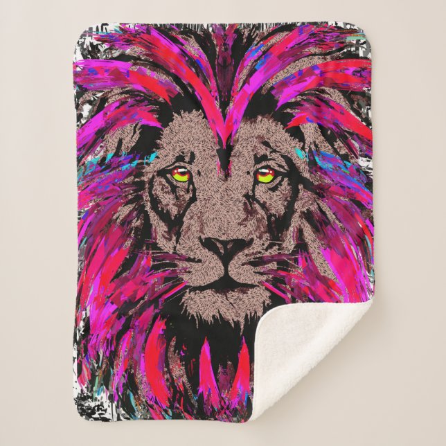 Lion Head Sherpa Blanket | Pink Lion Blanket  (Front)