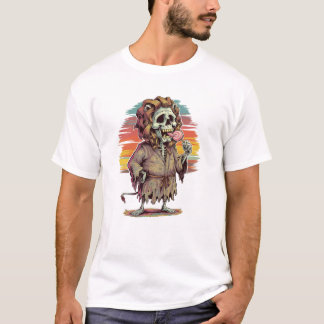 Lion Head Skeleton Wearing a Bathrobe T-Shirt