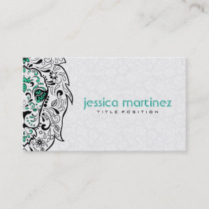 Lion Head Sugar Skull With White Damasks Business Card