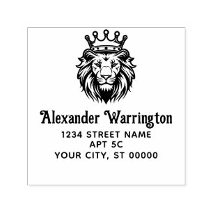 Lion Head Wearing Crown #1M Name Return Address Self-inking Stamp