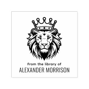 Lion Head Wearing Crown Library Book Name Self-inking Stamp