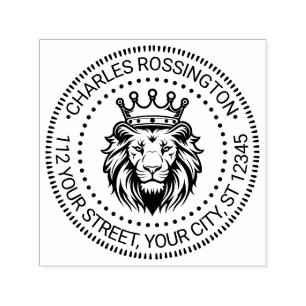 Lion Head Wearing Crown Name Return Address V2 Self-inking Stamp