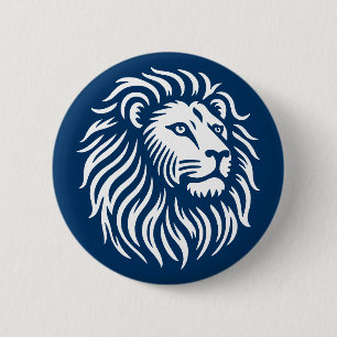 Lion Head - White on Deep Shibori Blue 6 Cm Round Badge