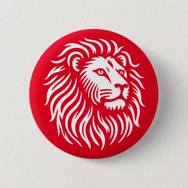 Lion Head - White on Red 6 Cm Round Badge (Front)