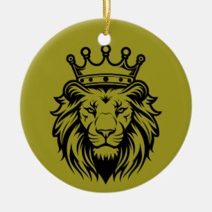 Lion Head with Crown Silhouette - Black 1 Ceramic Tree Decoration