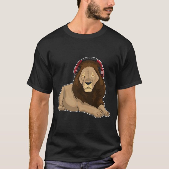 Lion Headphone Music T-Shirt (Front)