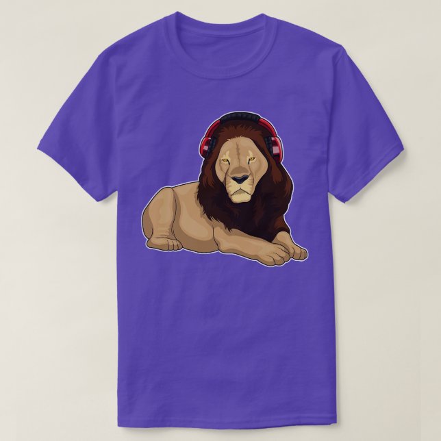 Lion Headphone Music T-Shirt (Design Front)