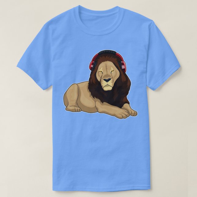 Lion Headphone Music T-Shirt (Design Front)