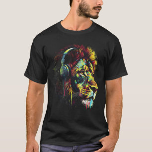 Lion Headphones Music Colourful Zoo Animal Lion T-Shirt