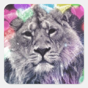 Lion Heart Bokeh Digital Art Drawing Square Sticker