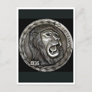 Lion. Hobo nickel coin. Postcard