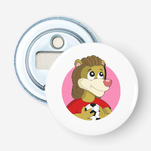 Lion holding a soccer ball cartoon bottle opener