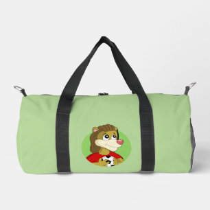 Lion holding a soccer ball cartoon duffle bag