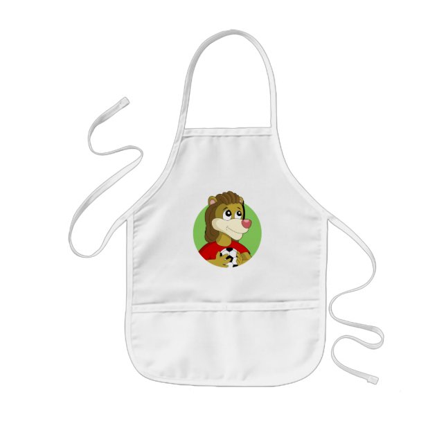 Lion holding a soccer ball cartoon kids apron (Front)