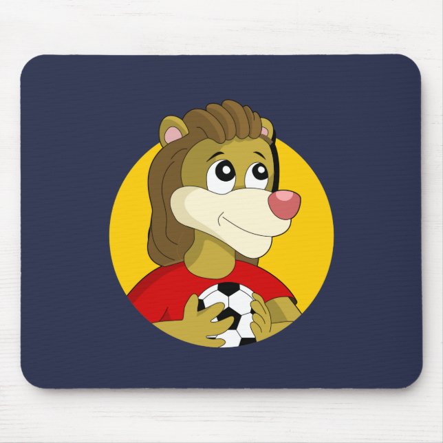 Lion holding a soccer ball cartoon mouse pad (Front)
