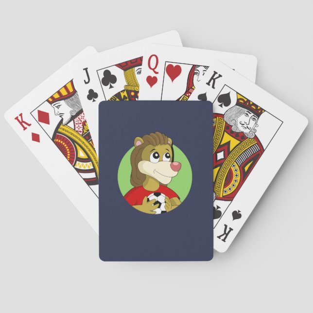 Lion holding a soccer ball cartoon playing cards (Back)