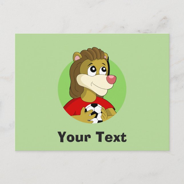 Lion holding a soccer ball cartoon postcard (Front)