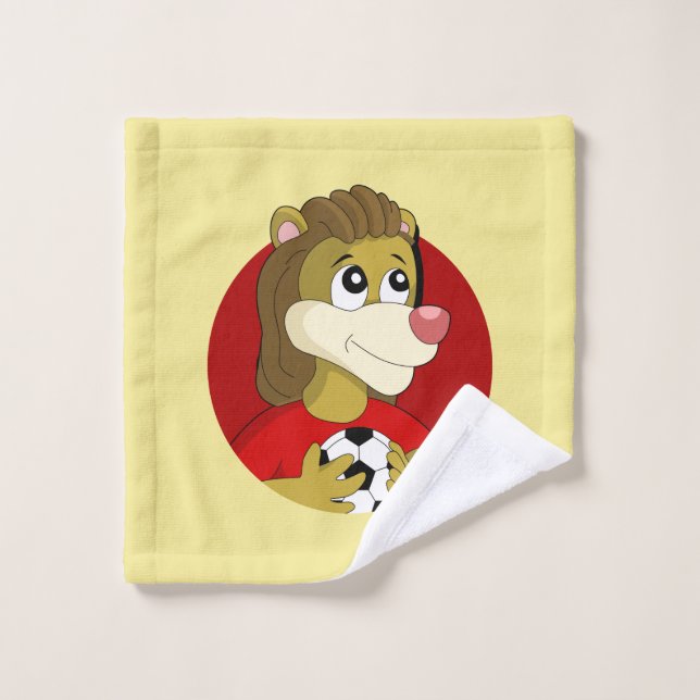 Lion holding a soccer ball cartoon wash cloth (Wash Cloth)