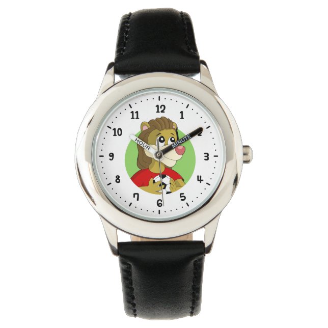Lion holding a soccer ball cartoon watch (Front)