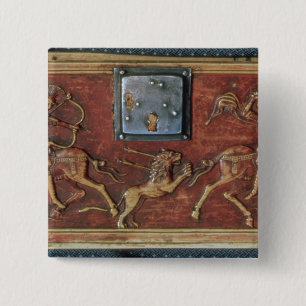 Lion Hunt, plaque from a Byzantine casket, 11th ce 15 Cm Square Badge
