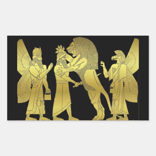 Lion Hunt Rectangular Sticker (Front)