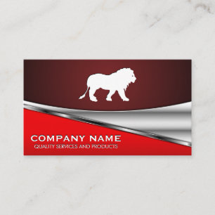 Lion Icon   Red Metallic Background Business Card