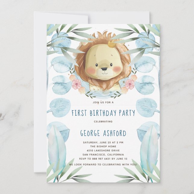 Lion Illustration Birthday Invitation (Front)
