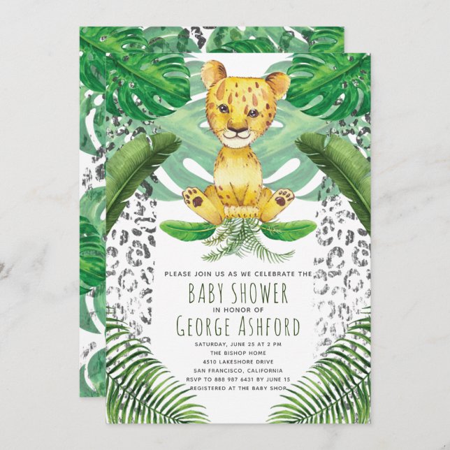 Lion Illustration Safari Baby Shower Invitation (Front/Back)