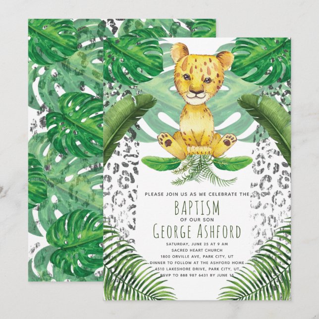 Lion Illustration Safari Baptism Invitation (Front/Back)