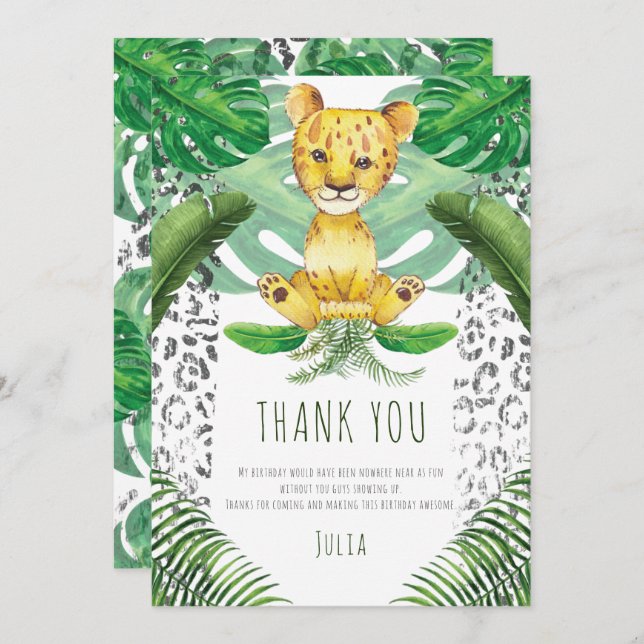 Lion Illustration Safari Birthday I Baptism Thank You Card (Front/Back)