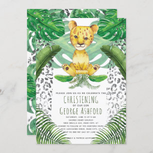 Lion Illustration Safari Christening Invitation