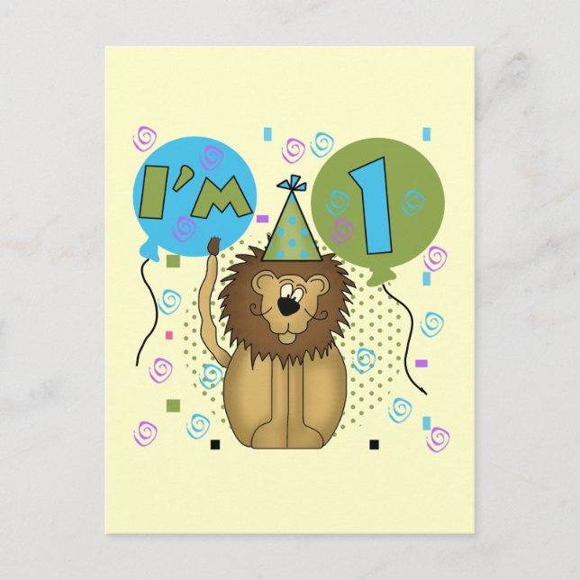 Lion I'm 1 First Birthday Tshirts and Gifts Announcement Postcard (Front)
