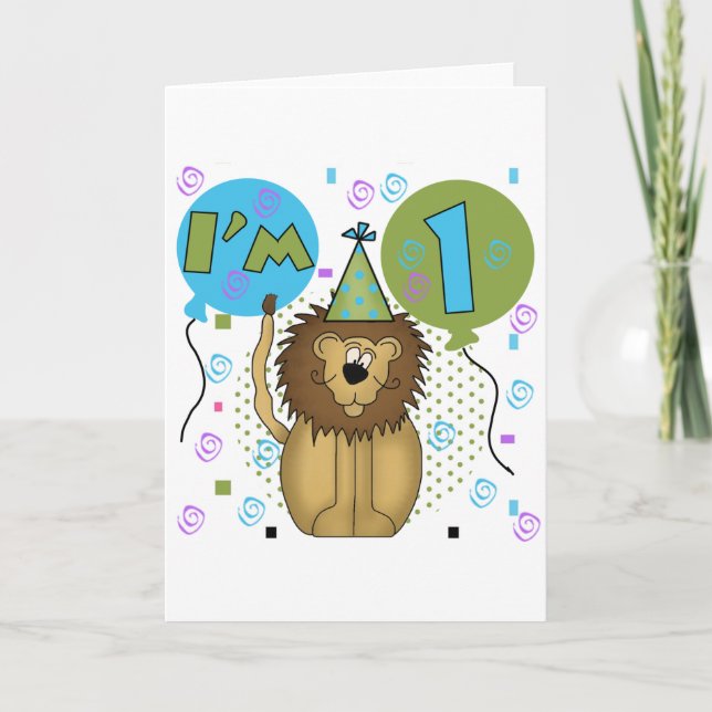 Lion I'm 1 First Birthday Tshirts and Gifts Card (Front)