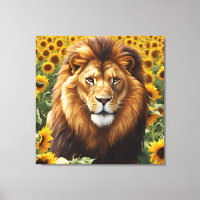 Lion in a Field of Sunflowers