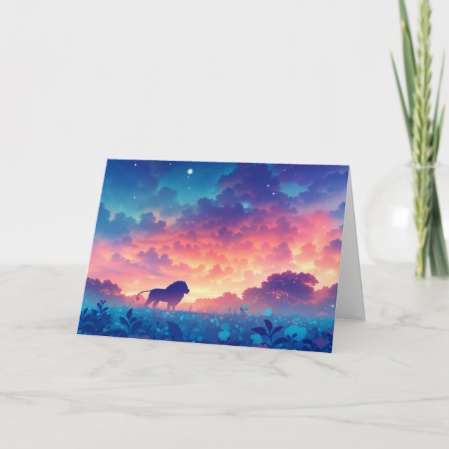 Lion in a Field of Sunset Hues Card (Front)