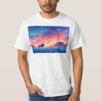 Lion in a Field of Sunset Hues T-Shirt