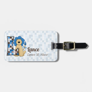 Lion in Blue and Brown for Letter L Boys Luggage Tag