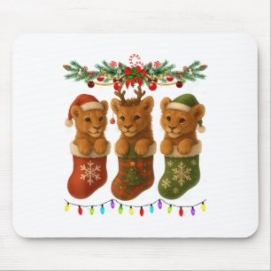 Lion In Christmas Socks Lights Lion Xmas Mouse Mat