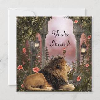 Lion in Enchanted Floral Garden Event Invite