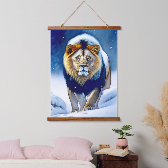 Lion in Ice Nature Wildlife Hanging Tapestry (Bedroom)