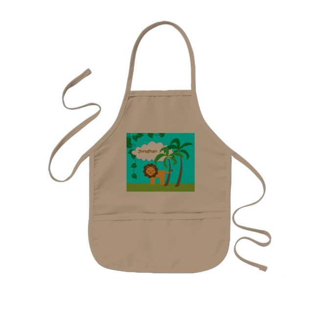 Lion in Jungle with Palm Trees Personalised Kids Apron (Front)