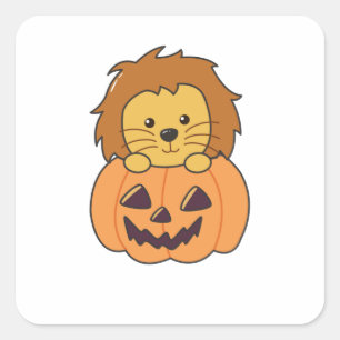 Lion In Pumpkin Orange Koalas Halloween Lion Square Sticker