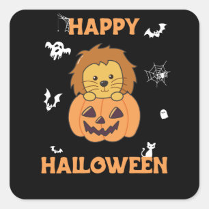 Lion In Pumpkin Sweet Lions Happy Halloween Square Sticker